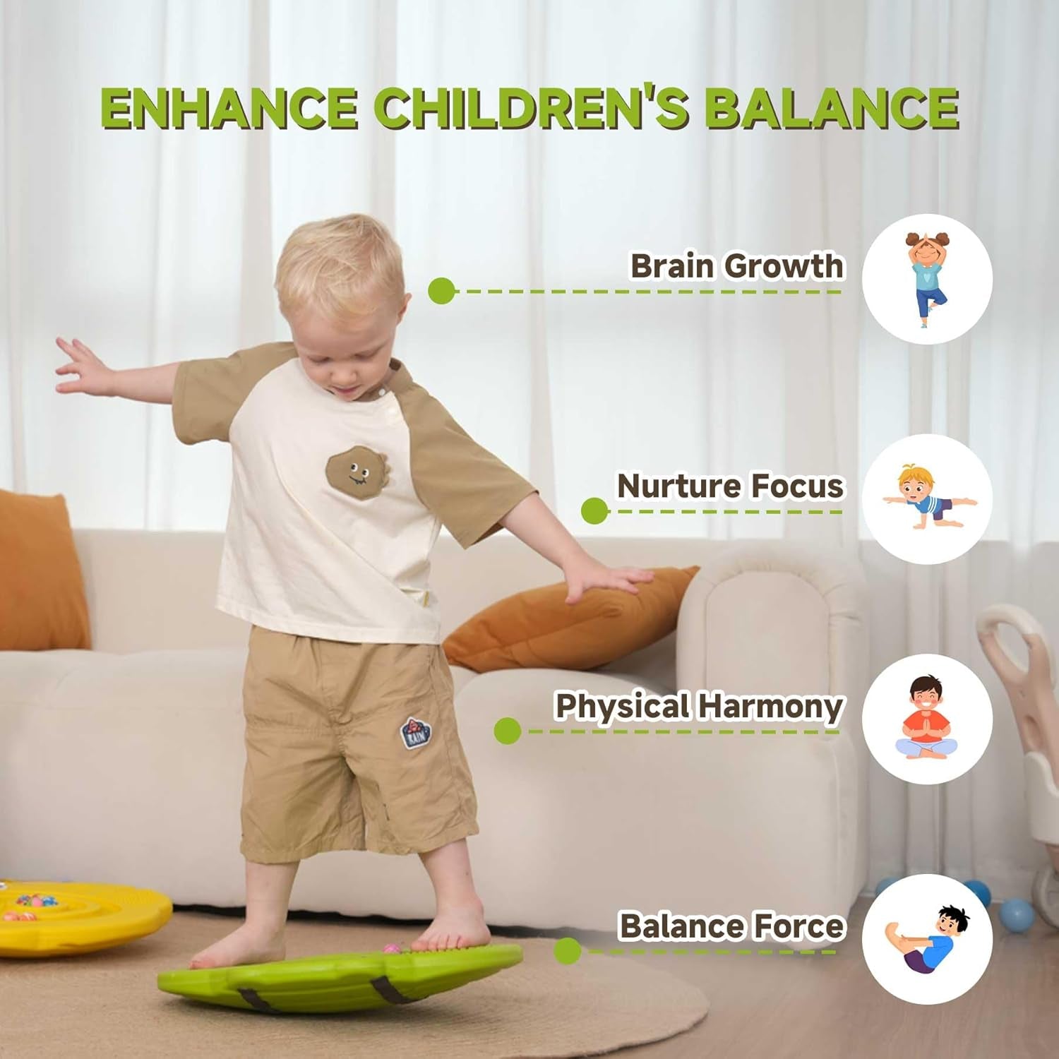Wobble Balance Board for Kids-Yellow Frog Design with Maze Track & Balls| Dual-Sided Sensory Rocker Board| Non-Slip Tactile Surface|100Kg Weight Limit| Safe Toy for Toddlers & Parent-Child Play