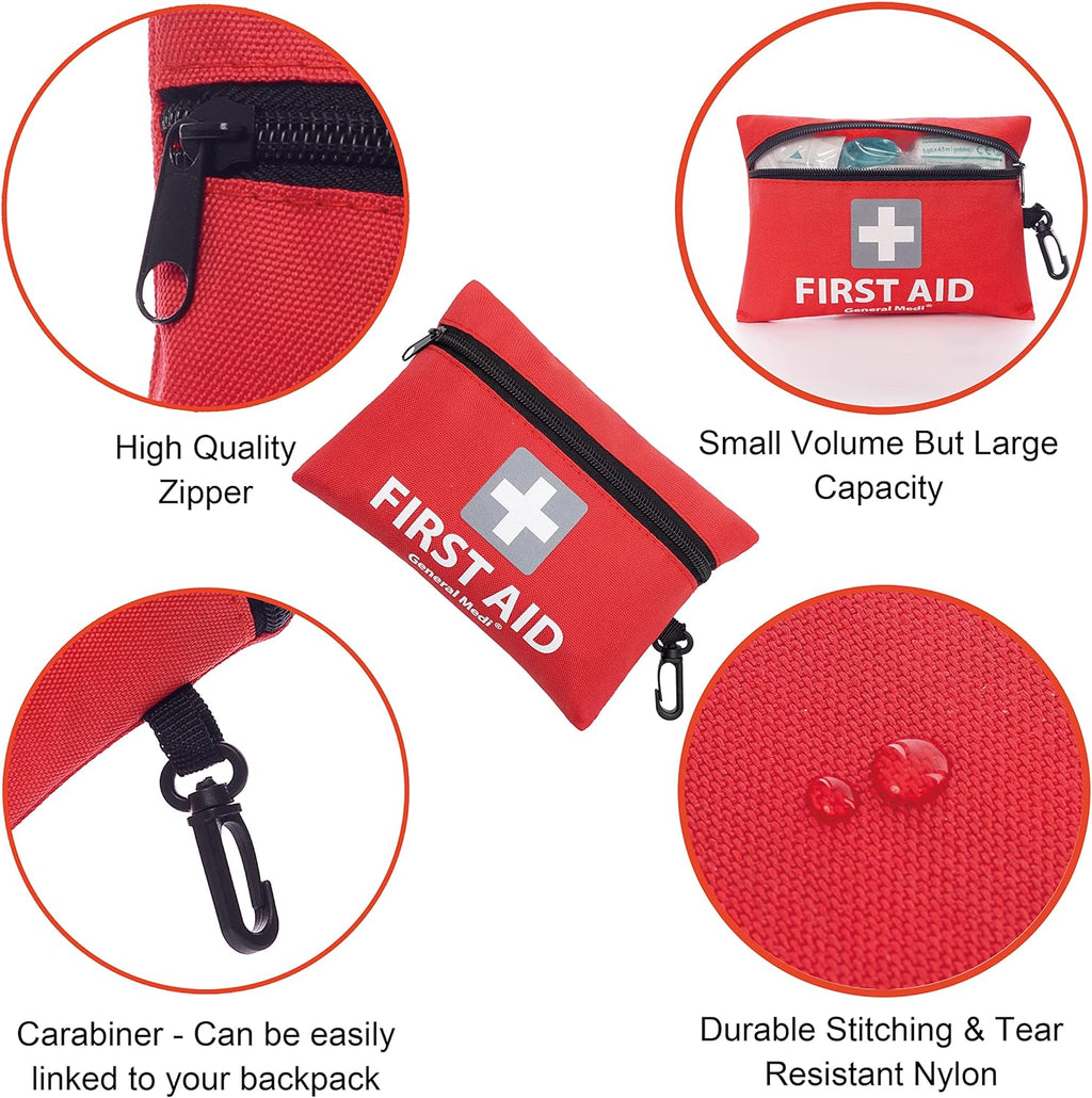 Mini First Aid Kit, 92 Pieces Small First Aid Kit - Includes Emergency Foil Blanket, Scissors for Travel, Home, Office, Vehicle, Camping, Workplace & Outdoor (Red)