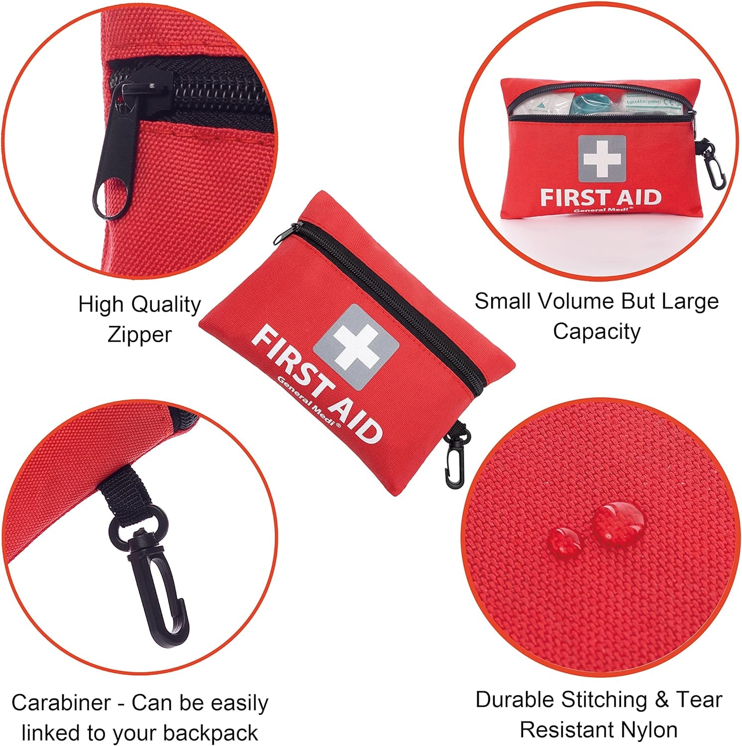 Mini First Aid Kit, 92 Pieces Small First Aid Kit - Includes Emergency Foil Blanket, Scissors for Travel, Home, Office, Vehicle, Camping, Workplace & Outdoor (Red)