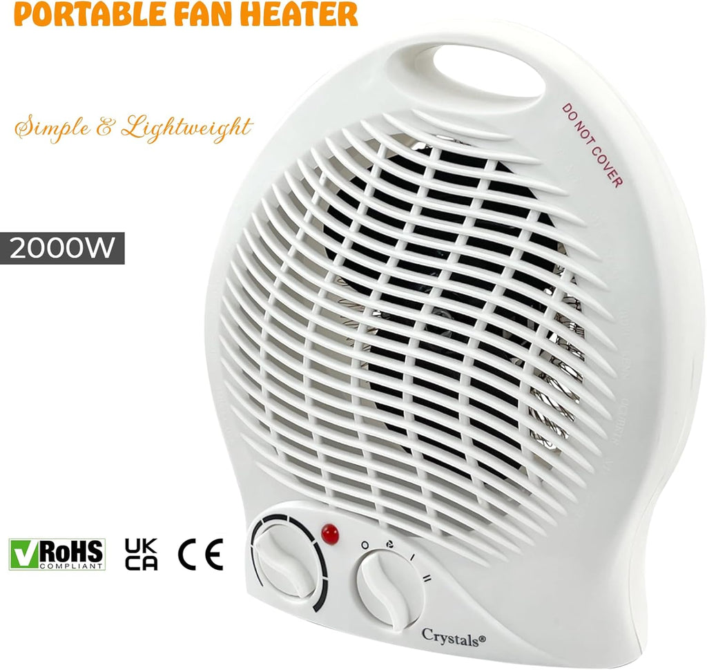 Portable Electric Fan Heater | Energy-Efficient 2KW with Dual Heat Settings & Overheat Protection | Adjustable Thermostat & Quiet Operation | Perfect for Office & Indoor Use