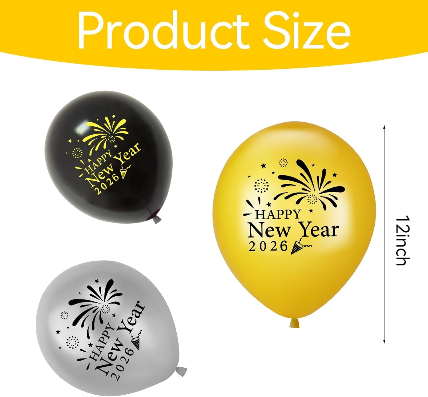 15-Piece Happy New Year 2026 Balloon Set for New Year's Eve Decorations (Black, Silver, Gold)