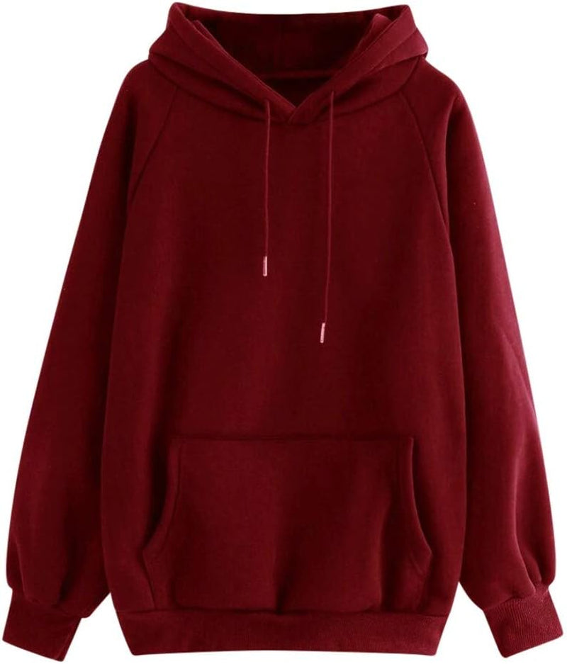 Oversized Hoodies for Women - Casual Loose Fit Long Sleeve Sweatshirts with Pockets, Plus Size Solid Color Drawstring Fleece Jackets on Clearance