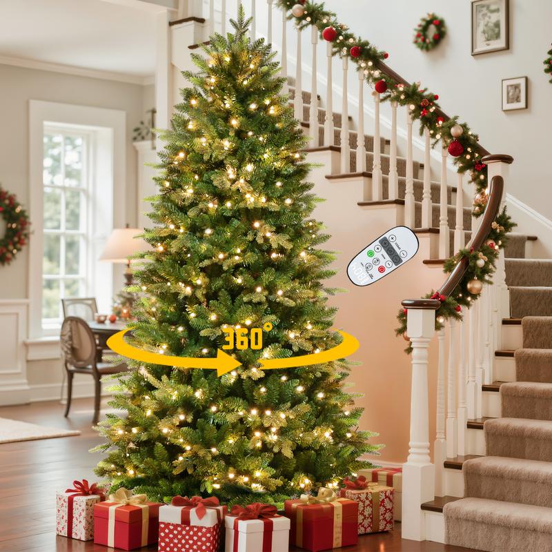 Transform Your Holidays with the SHareconn 6/7.5FT Prelit Artificial Christmas Tree – Featuring 12 Lighting Modes, Warm White Lights, and a Rotating Stand for a Magical Touch!