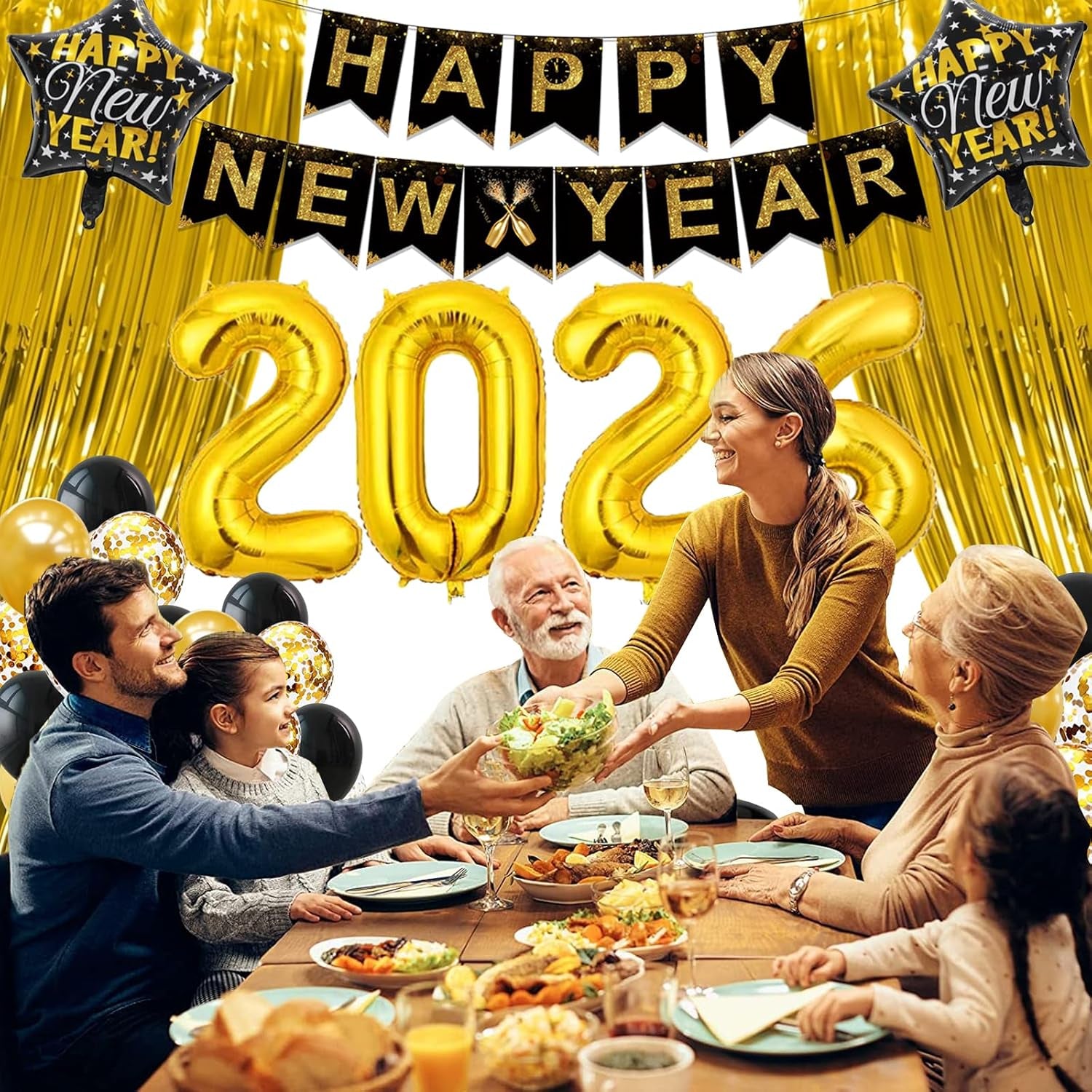 2026 New Year's Eve Celebration Decorations: Elegant Party Banners, Foil Balloons, and Photo Booth Props in Black and Gold
