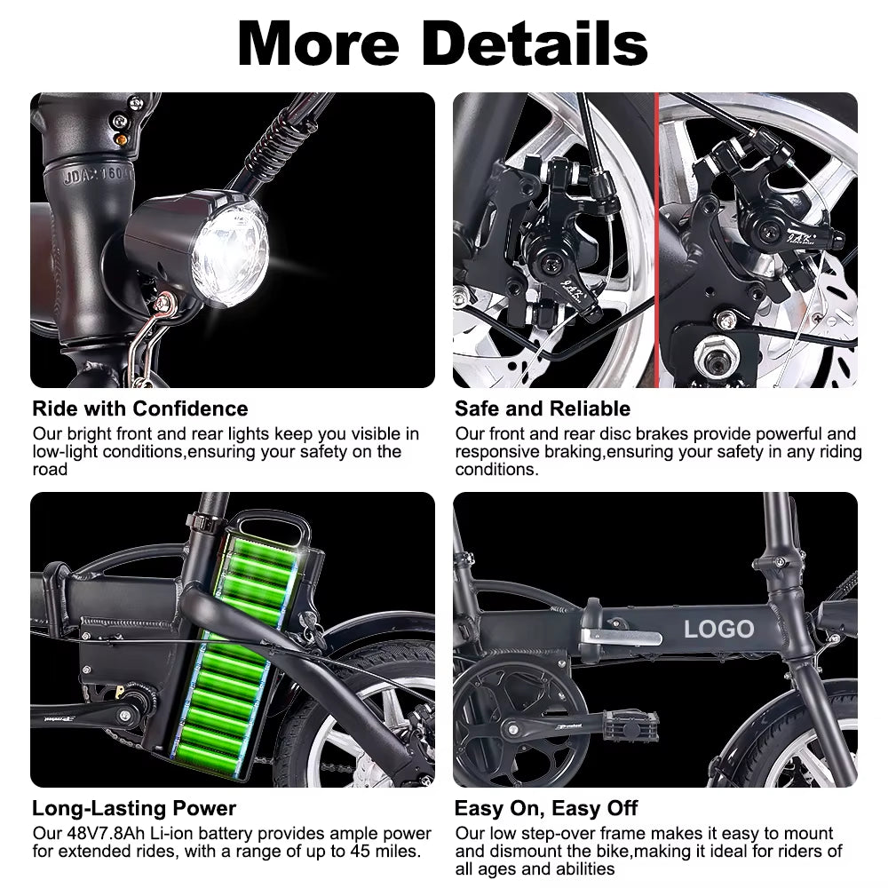 Wholesale 14 Inch Folding Small Ebike Portable 250W US Stock 48V 7.8Ah Disc Brake E Bike Foldable Adult Electric Bike from China