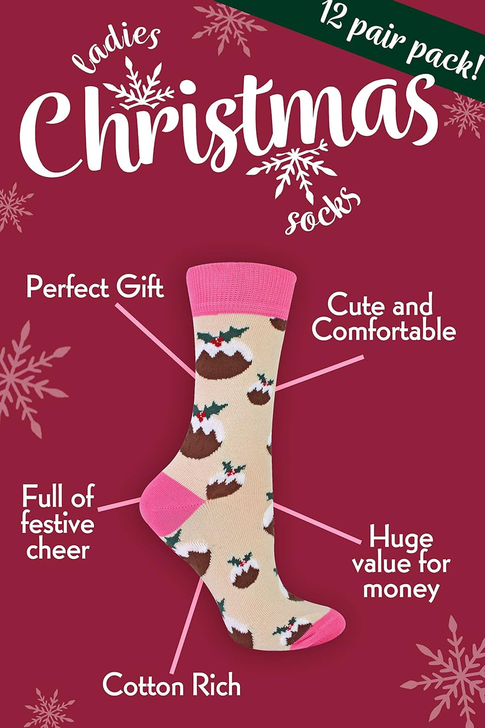 Ladies Christmas Socks |  | Womens Colourful Novelty Design Xmas Socks | Gift for Her