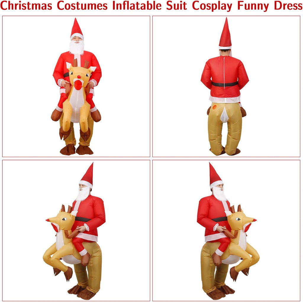 Adult Christmas Inflatable Santa Claus Costume with Reindeer Ride-On Suit for Holiday Events and Parties