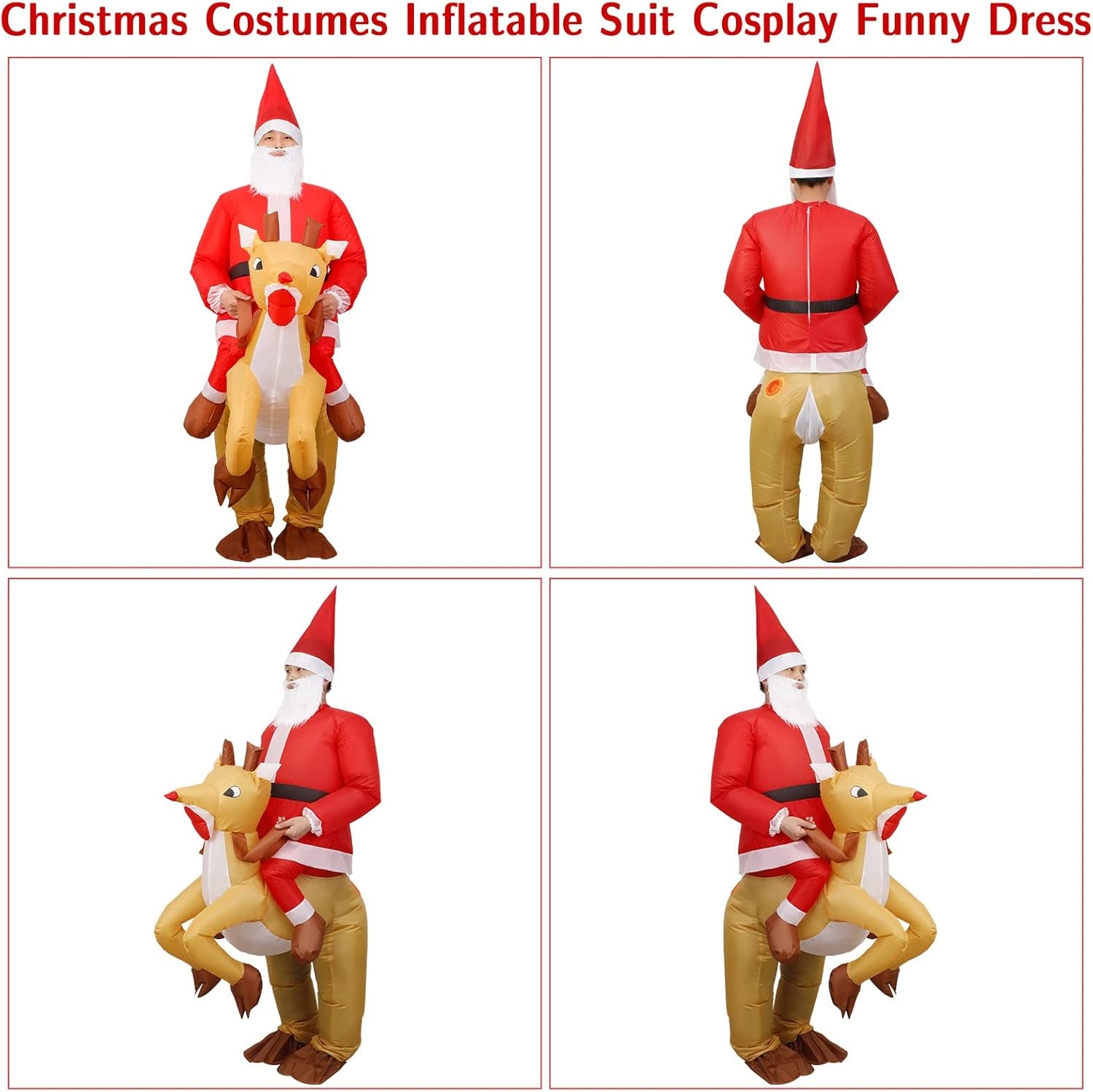 Adult Christmas Inflatable Santa Claus Costume with Reindeer Ride-On Suit for Holiday Events and Parties