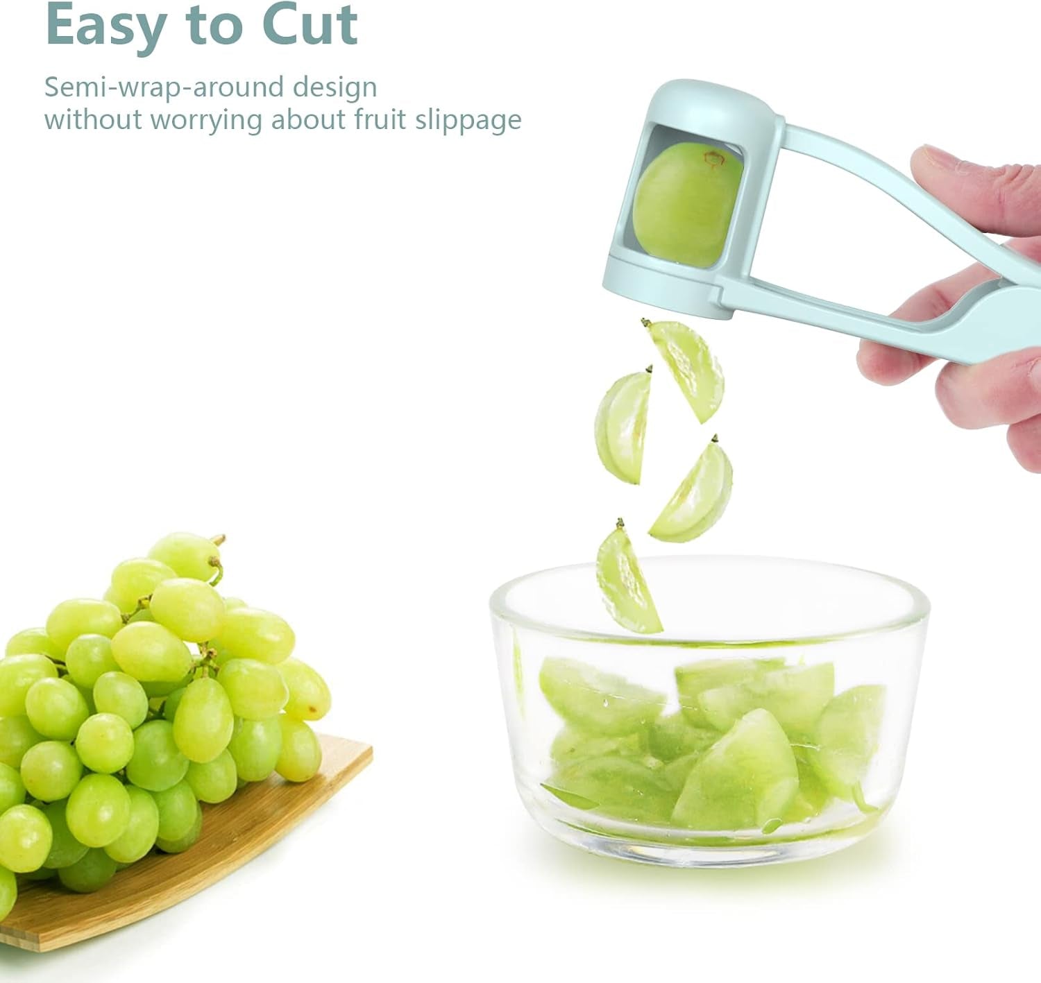 Grape Cutter for Toddlers, Grape Slicer for Baby, Grape Tomato Cherry Strawberry Cutter Tools into 4 Pieces for Vegetable Fruit Salad, Stainless Steel Quarter Grape Slicer Kitchen Gadget