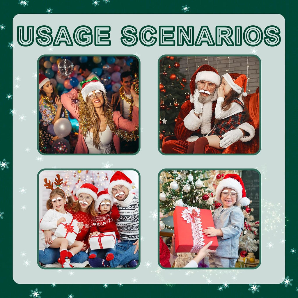 Santa Claus Accessory Set - 3 Piece Eyebrows, Glasses, and Gloves for Christmas Cosplay (White)