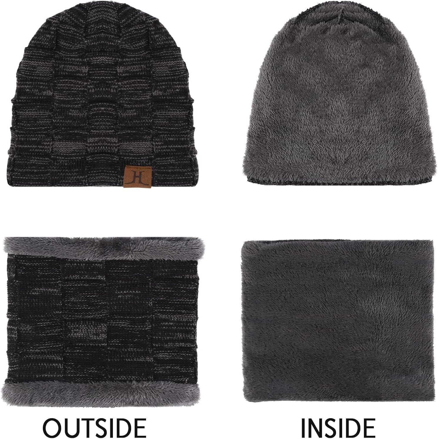 Men's Winter Beanie and Scarf Set - Warm Knit Skull Cap and Fleece-Lined Neck Warmer, Ideal Gift for Him and Her