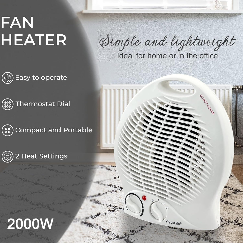 Portable Electric Fan Heater | Energy-Efficient 2KW with Dual Heat Settings & Overheat Protection | Adjustable Thermostat & Quiet Operation | Perfect for Office & Indoor Use