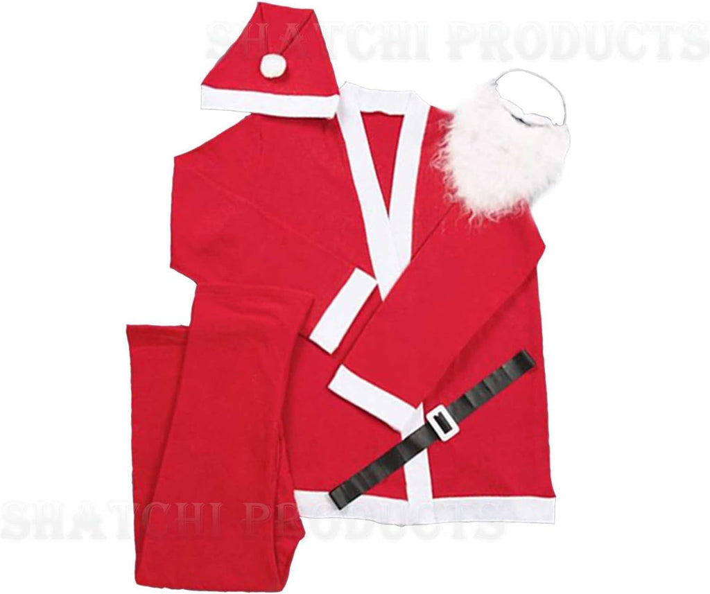 5-Piece Adult Santa Claus Costume Set for Men, Unisex Felt Cosplay Outfit for Christmas Celebrations, Red/White