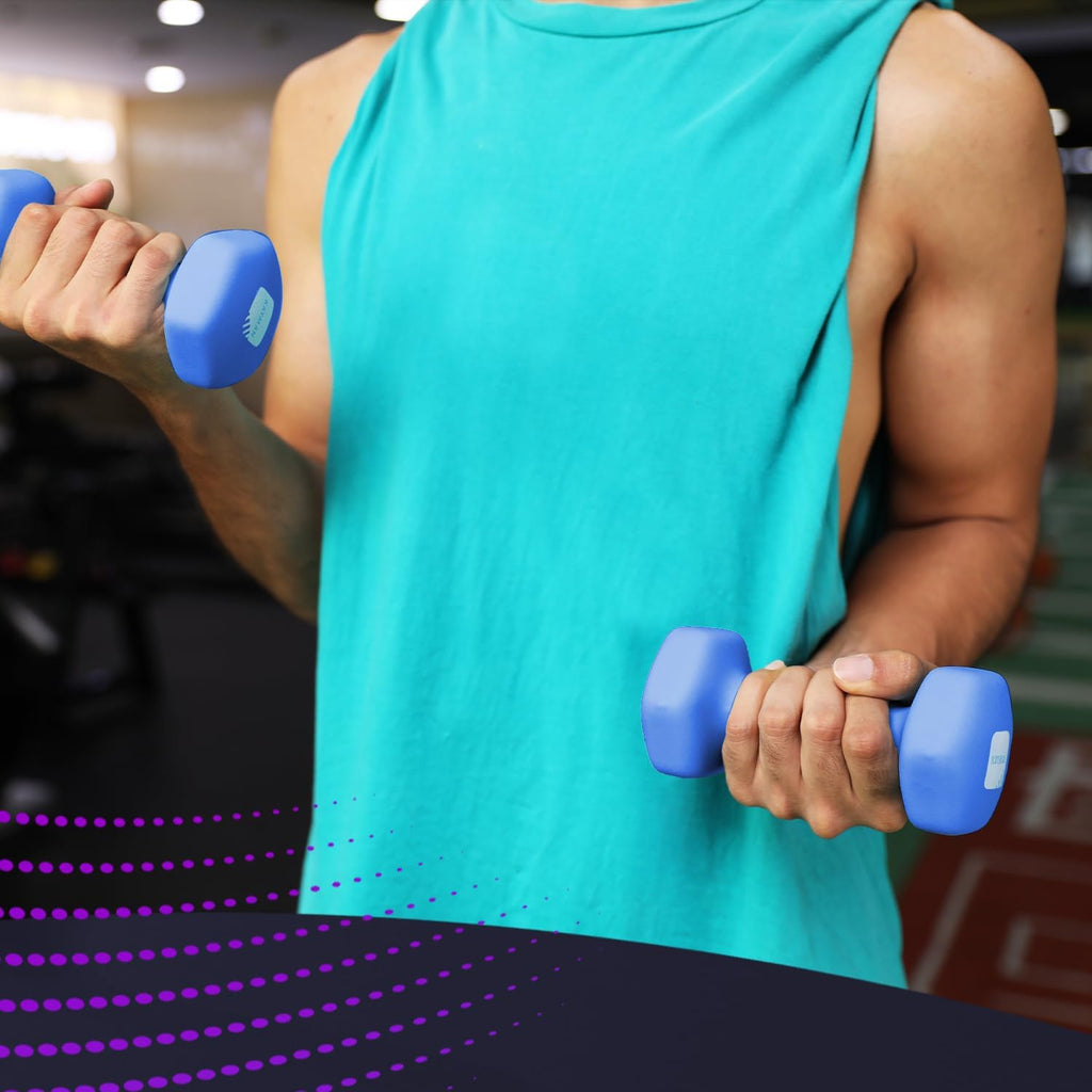 Neoprene Dumbbells Pair with Anti-Slip Grip,Hex Edges,Water-Resistant Surface & Workout Poster-Weight Set for Home, Gym & Fitness (1Kg 2Kg 3Kg 4Kg 5Kg 6Kg 8Kg 10Kg)