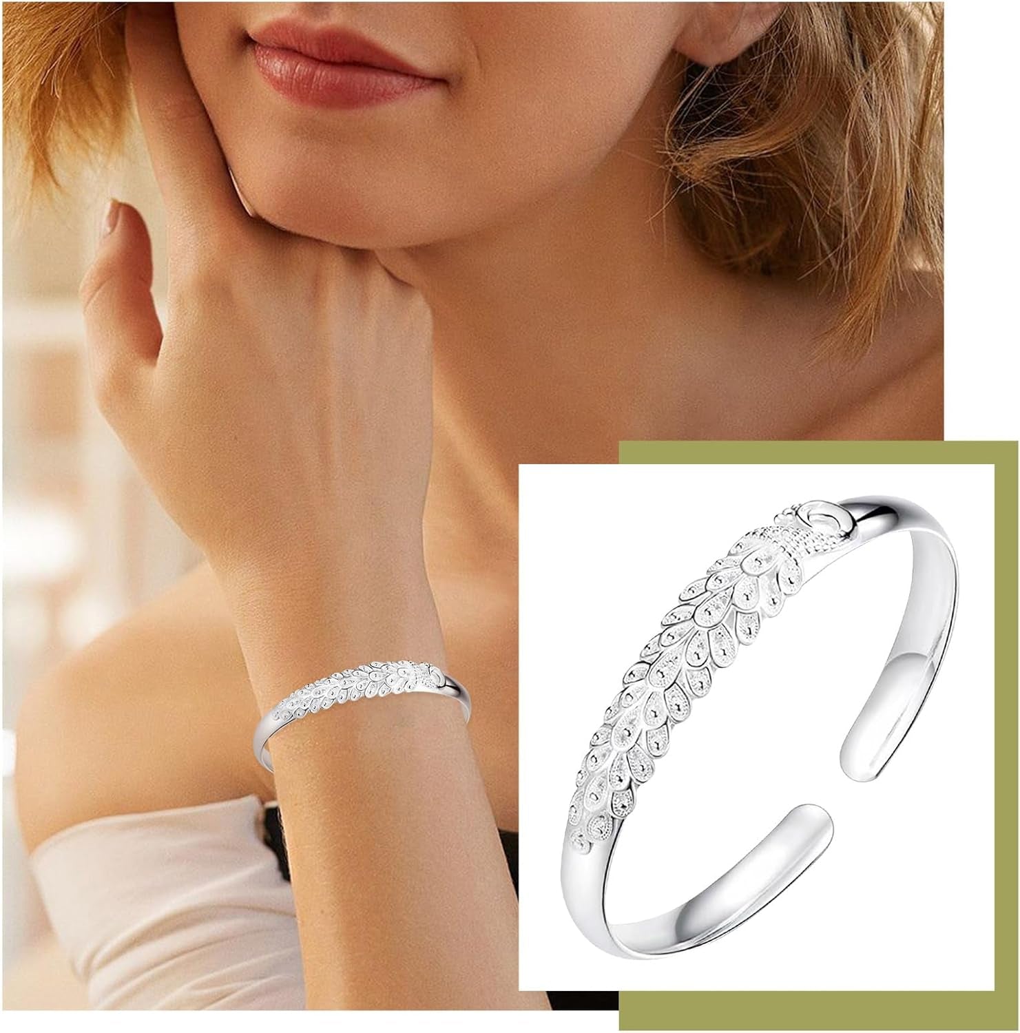 Leaf-Shaped 925 Sterling Silver Adjustable Bracelet for Women - Elegant Fashion Bangle for Birthdays, Christmas, and Thanksgiving Gifts