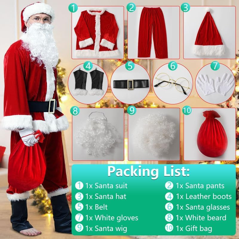 Luxury Deluxe Velvet Santa Claus Costume for Men - Professional Christmas Outfit in Adult Sizes for Holiday Parties