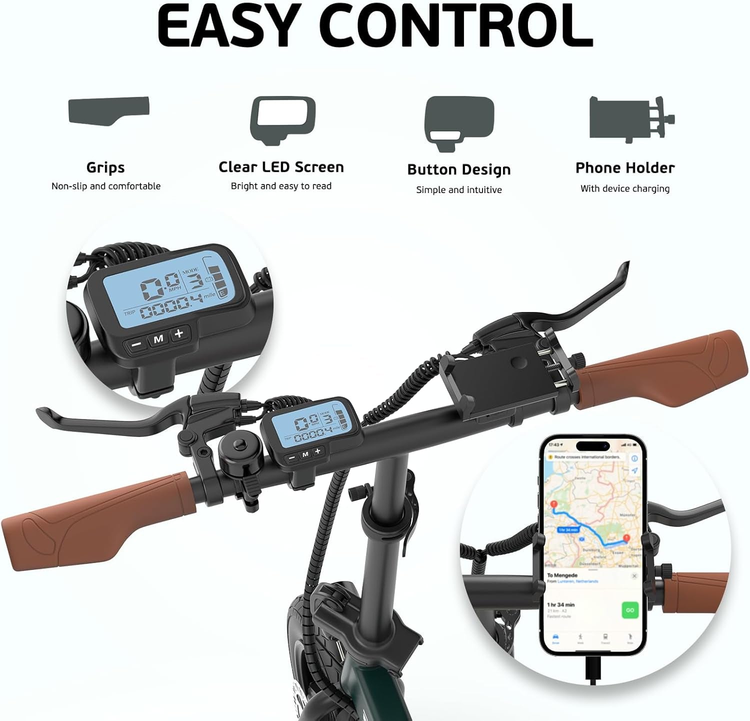 F200 Electric Folding Bicycle - 14" Commuter Ebike with 36V 7.8Ah Battery, 30-Mile Range, Phone Holder, USB Port, and LCD Display, Ideal for Teens and Adults