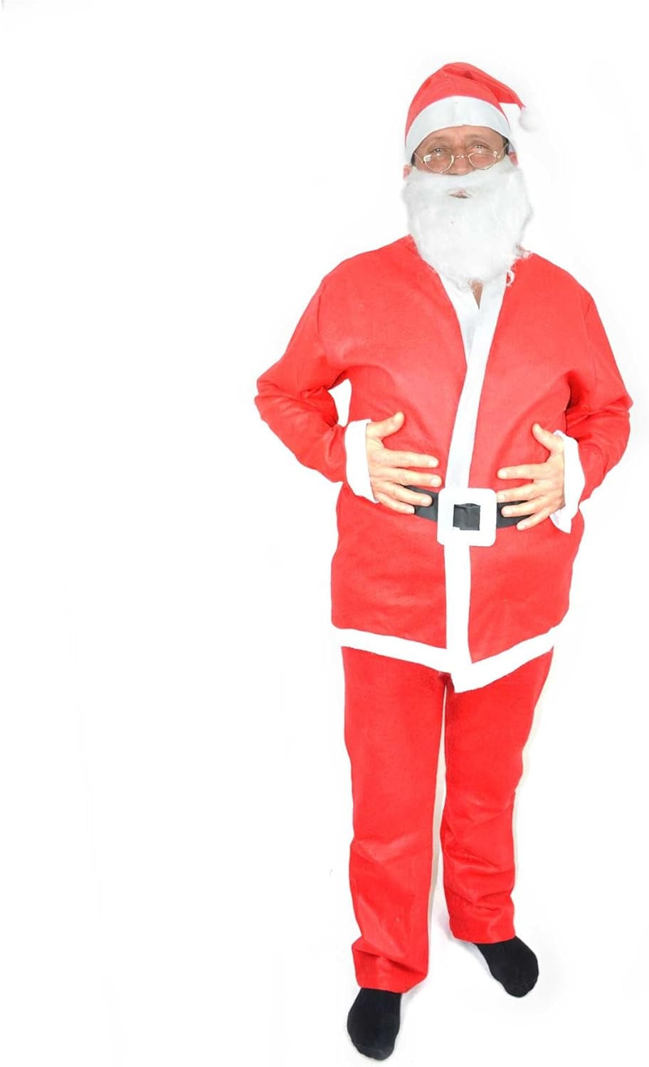 5-Piece Adult Santa Claus Costume Set for Men, Unisex Felt Cosplay Outfit for Christmas Celebrations, Red/White