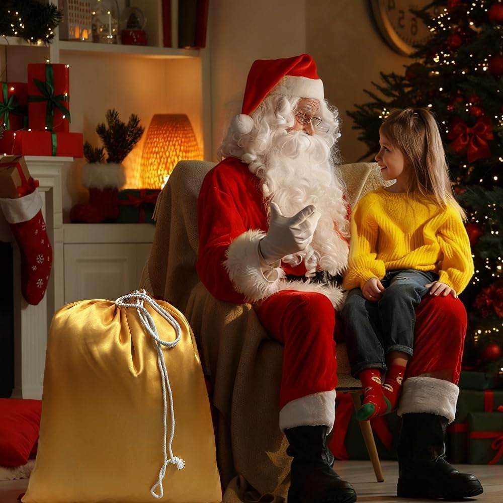 Santa Claus Costume Accessories, 8 PCS Father Christmas Fancy Dress, Father Christmas Costum with Hat Wig Beard Gloves Glasses Eyebrows Santa Sack Bell, Christma-S Santa Costume Set for Christma-S