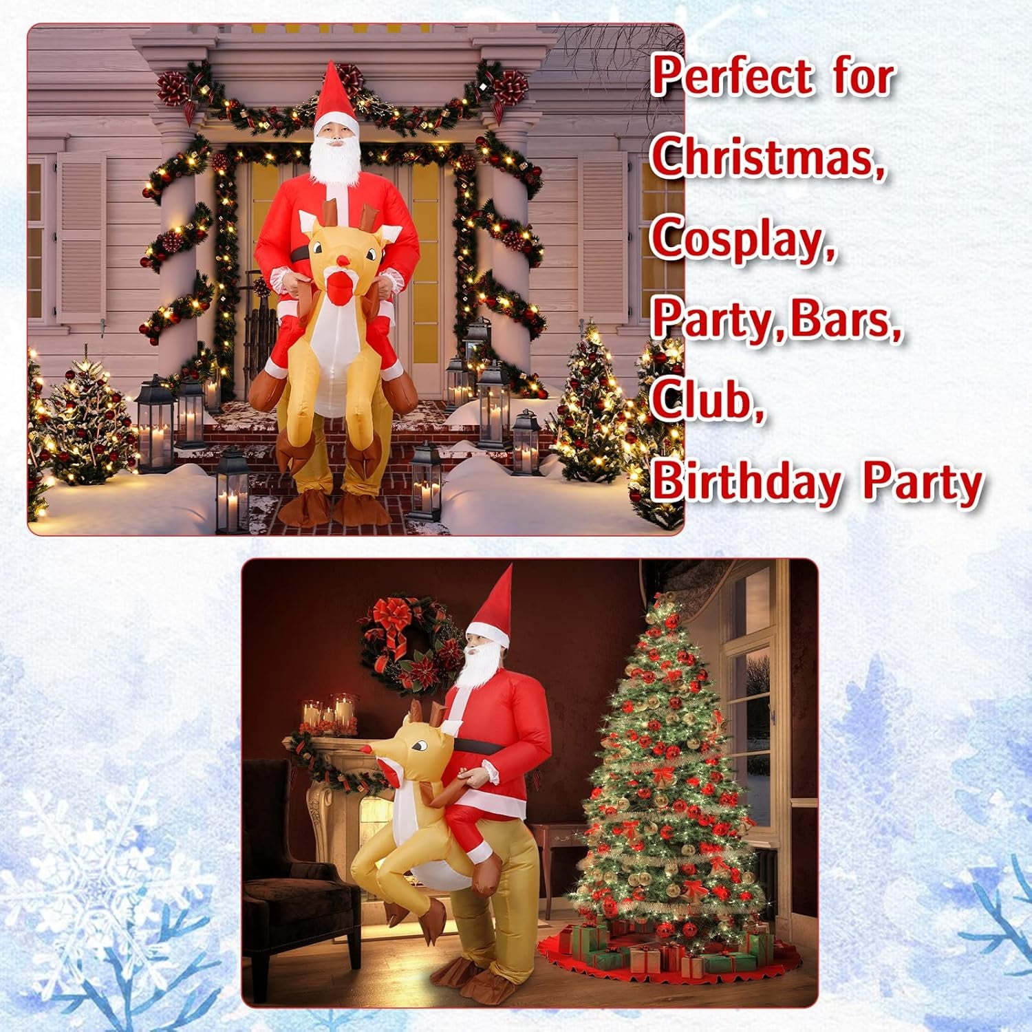 Adult Christmas Inflatable Santa Claus Costume with Reindeer Ride-On Suit for Holiday Events and Parties