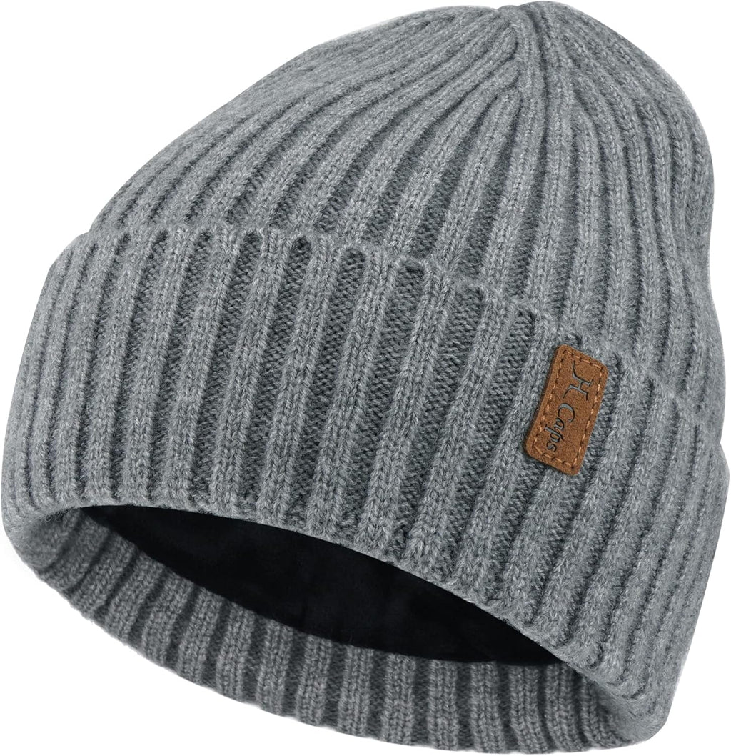 Men's Knitted Winter Beanie Hats - Slouchy Skull Caps with Fleece Lining for Cold Weather