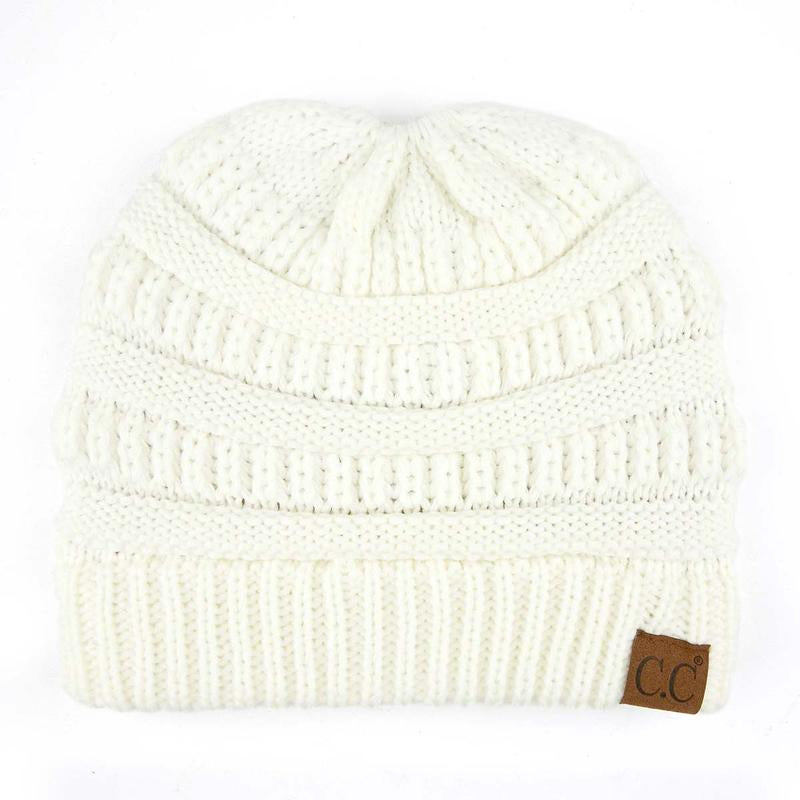 C.C Women’S Ponytail Beanie Tail Hat – Chic & Cozy Knit Winter Hat with High Ponytail Opening, Fashionable Warm Headwear for Fall & Winter