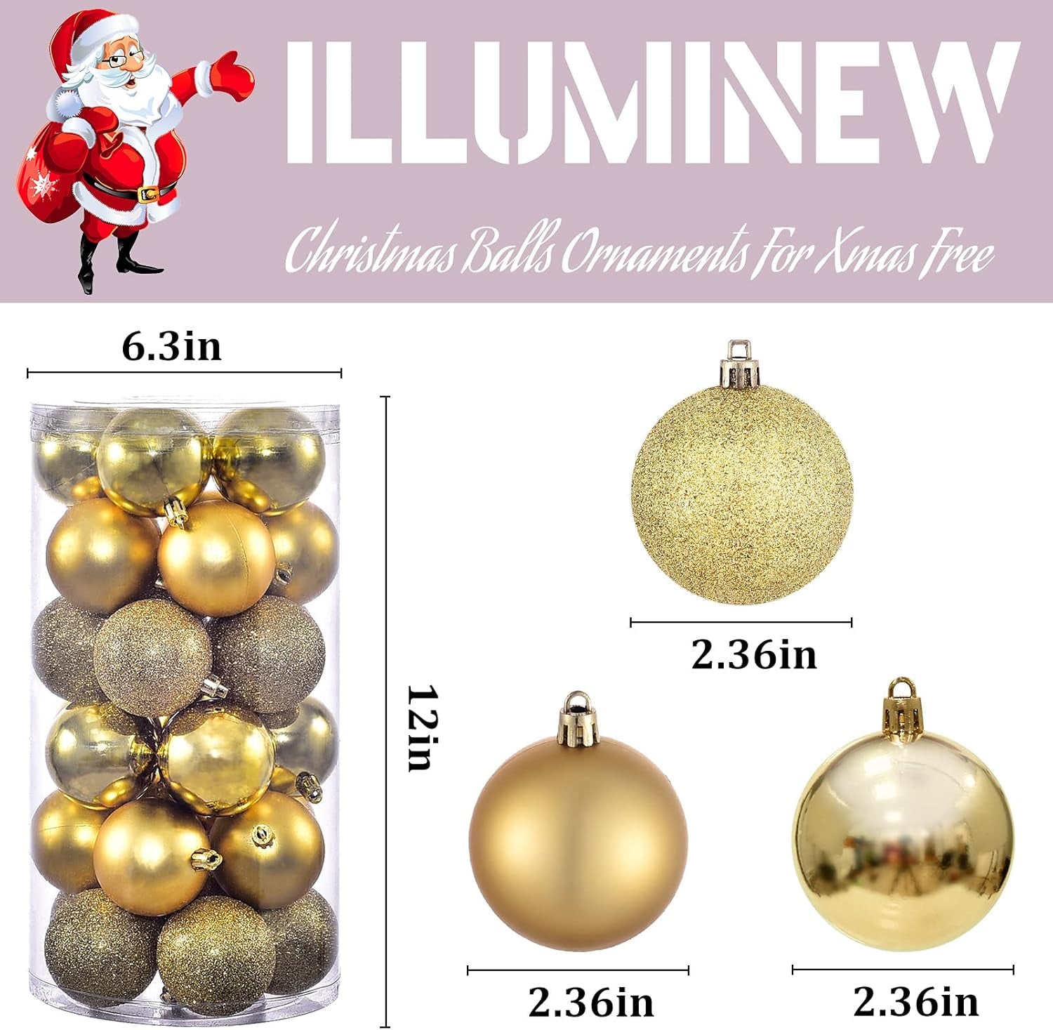 Christmas Baubles 30Pcs 60Mm Shatterproof Christmas Tree Decorations Hanging Decoration for Xmas Tree,Christmas Ball Ornaments Christmas Decorations Indoor for Home Party Gift,Gold