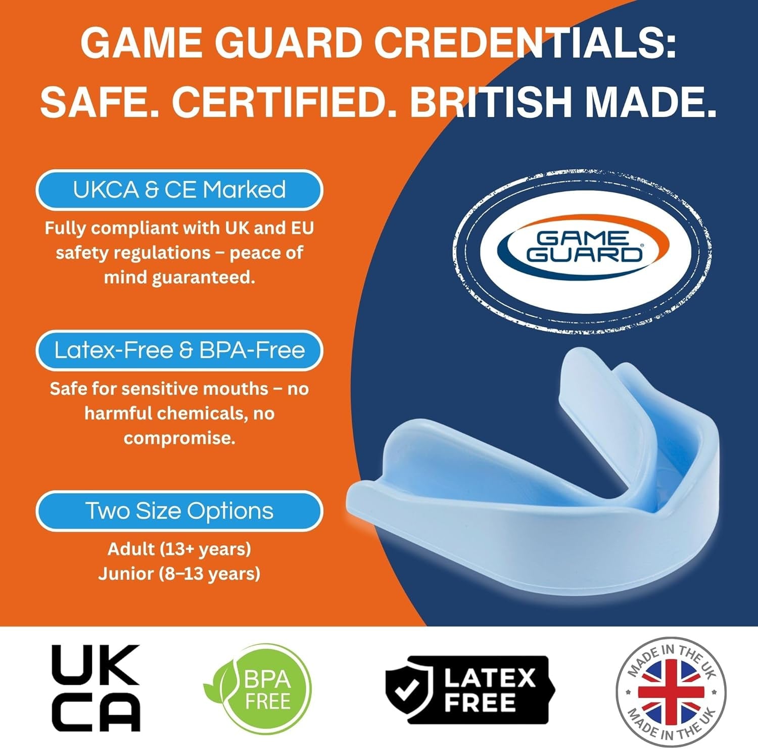 Boil & Bite Mouth Guard/Gum Shield – Mouldable Mouthguard/Gumshields - CE Approved, School Sports, Rugby, Hockey, Boxing, GAA, Martial Arts