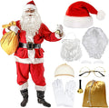Santa Claus Costume Accessories, 8 PCS Father Christmas Fancy Dress, Father Christmas Costum with Hat Wig Beard Gloves Glasses Eyebrows Santa Sack Bell, Christma-S Santa Costume Set for Christma-S