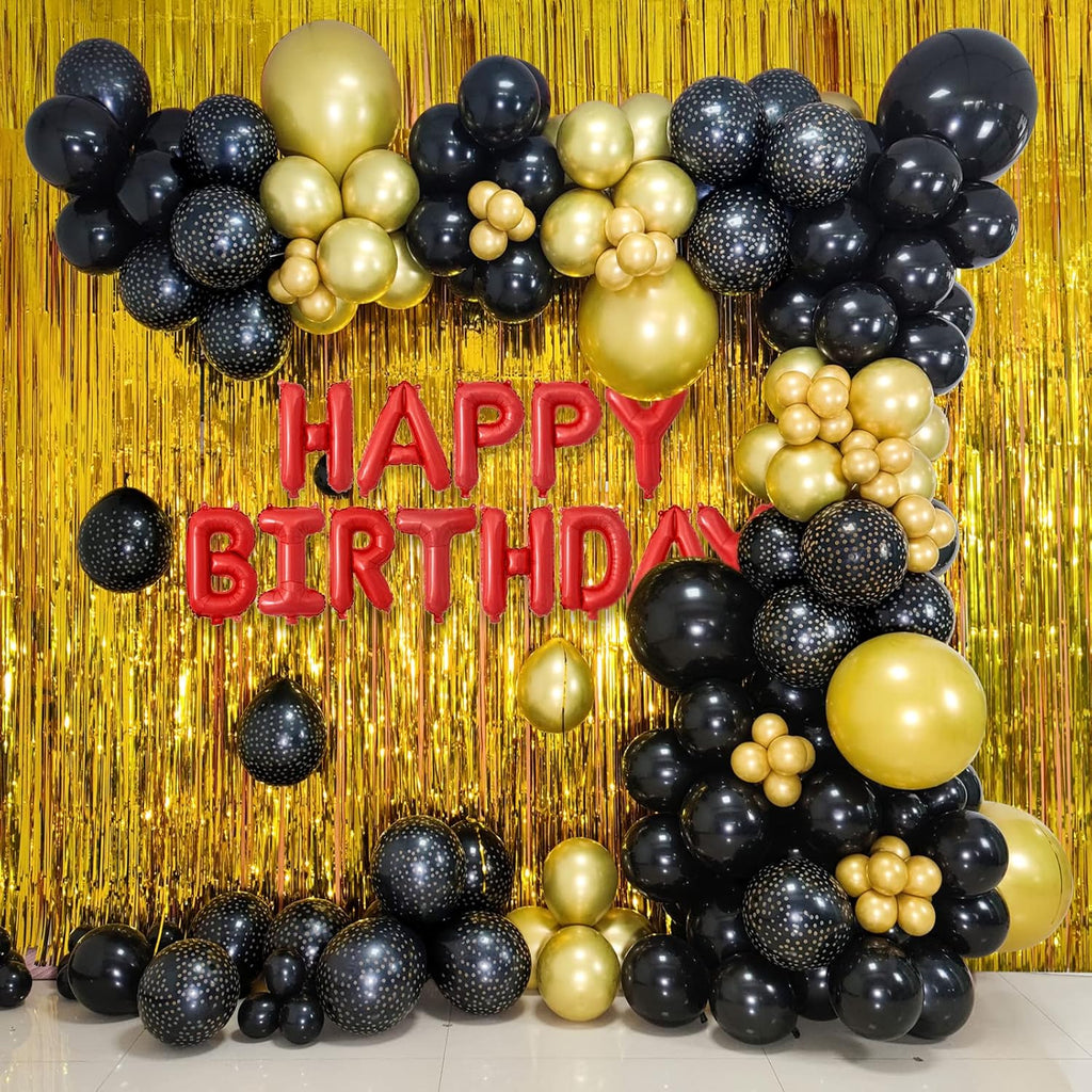Black and Gold Balloon Arch Kit - 137-Piece Metallic Latex Balloon Garland for Birthday Parties, Weddings, Anniversaries, and Graduations