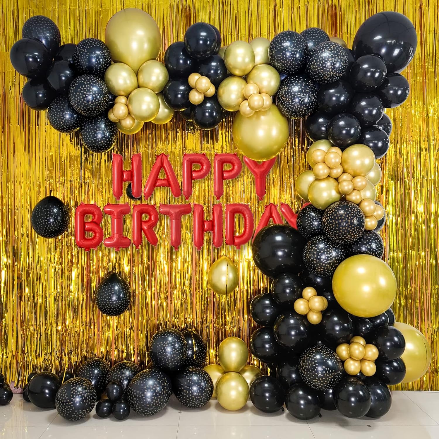 Black and Gold Balloon Arch Kit - 137-Piece Metallic Latex Balloon Garland for Birthday Parties, Weddings, Anniversaries, and Graduations