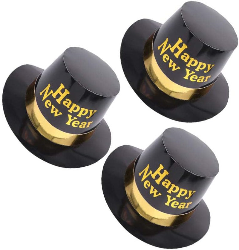 Set of 3 Glittering New Year Top Hats for 2021 Celebration and Cosplay Costumes - Yellow