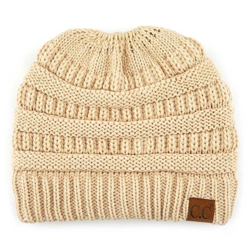 C.C Women’S Ponytail Beanie Tail Hat – Chic & Cozy Knit Winter Hat with High Ponytail Opening, Fashionable Warm Headwear for Fall & Winter