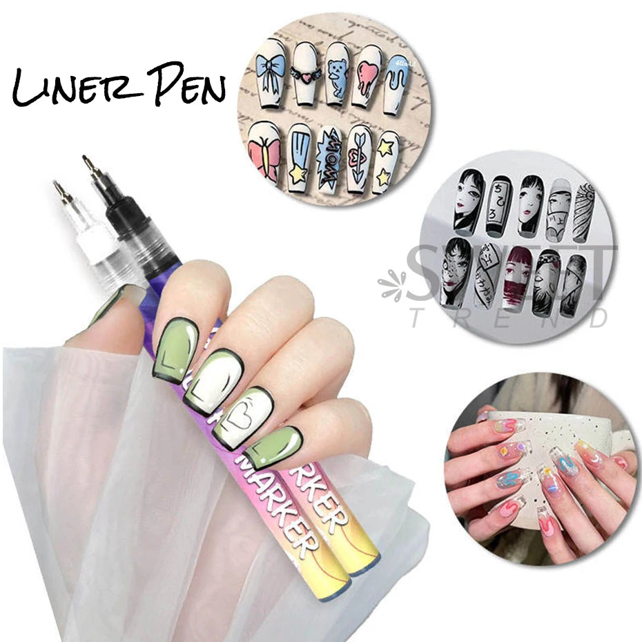 12 Colors Y2K Graffiti Nail Polish Pen Acrylic Painting Pencil Abstract Design Quick Drying Professional Hook Line Manicure Tool