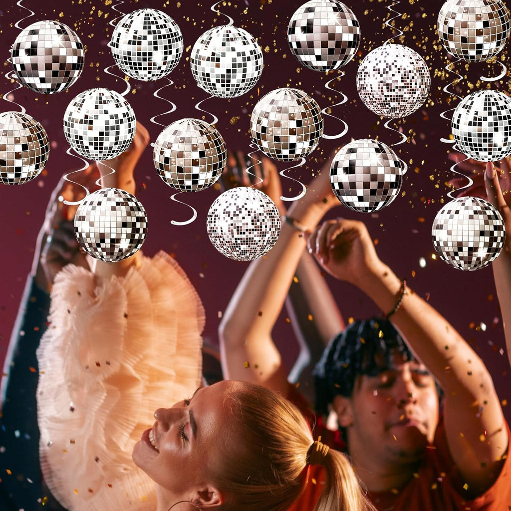 24-Piece Silver Disco Ball Decoration Set for 70s and 80s Themed Parties, New Year's Eve Celebrations, and Atmosphere Enhancement