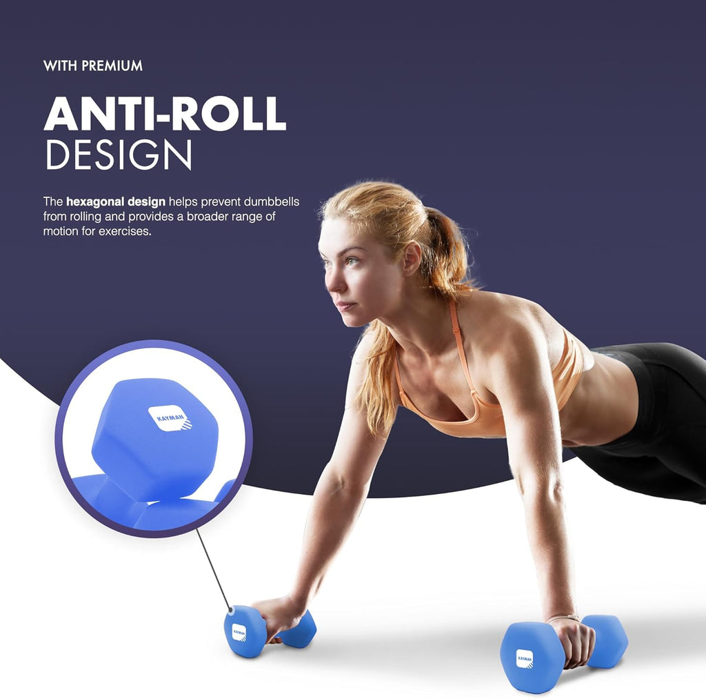 Neoprene Dumbbells Pair with Anti-Slip Grip,Hex Edges,Water-Resistant Surface & Workout Poster-Weight Set for Home, Gym & Fitness (1Kg 2Kg 3Kg 4Kg 5Kg 6Kg 8Kg 10Kg)