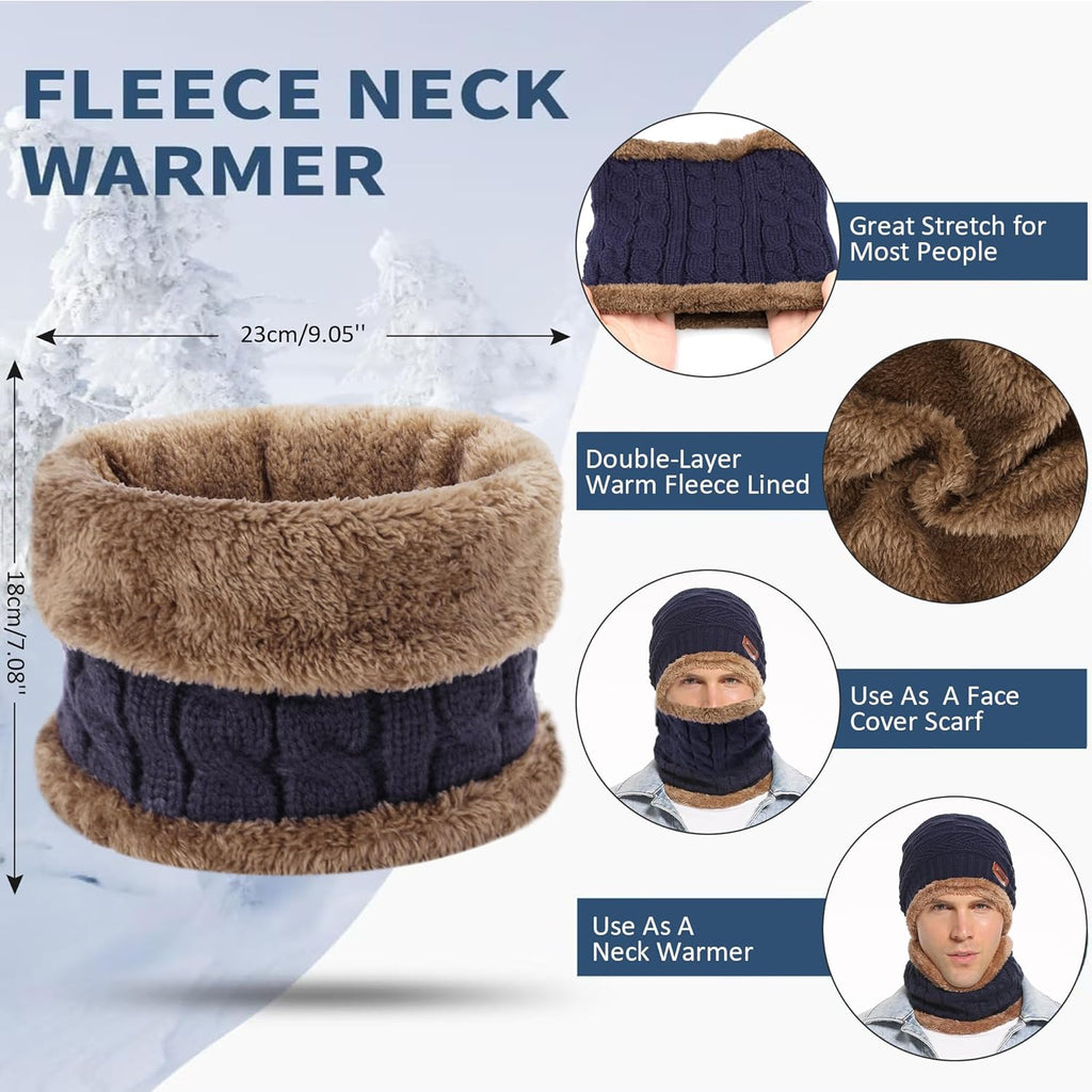 Men's Winter Beanie and Scarf Set - Warm Knit Thick Fleece Lined Skull Cap and Neck Warmer for Men and Women
