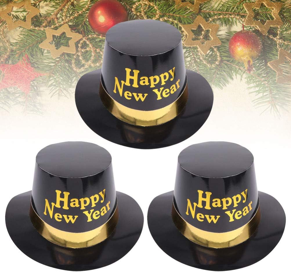 Set of 3 Glittering New Year Top Hats for 2021 Celebration and Cosplay Costumes - Yellow