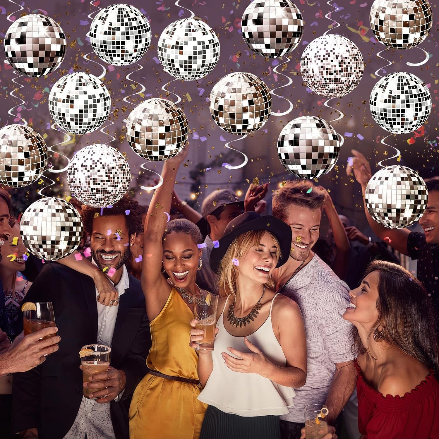24-Piece Silver Disco Ball Decoration Set for 70s and 80s Themed Parties, New Year's Eve Celebrations, and Atmosphere Enhancement