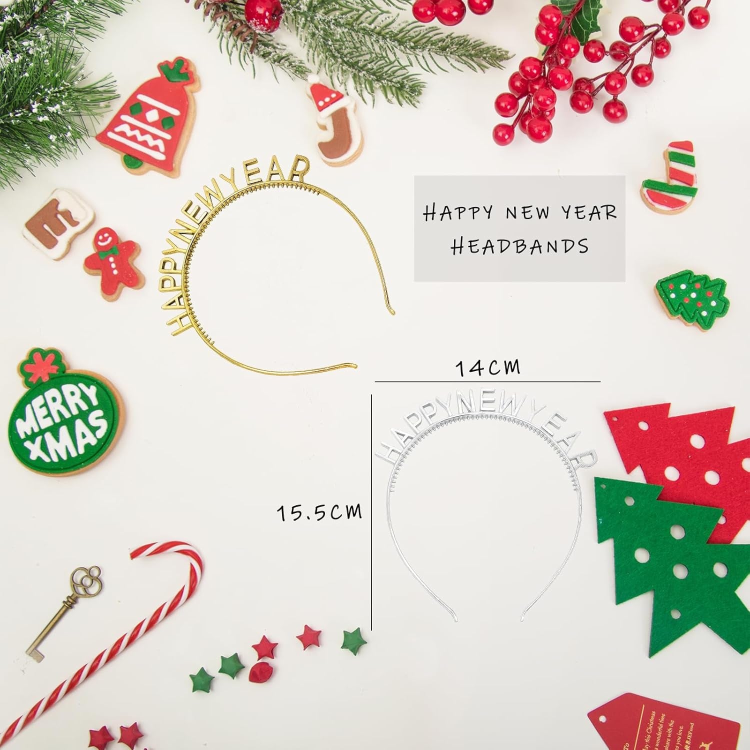 2Pcs Happy New Year Headband New Year Eve Headband Celebration Hairhoop Party Supplies Hair Accessories for Festival Holiday Party