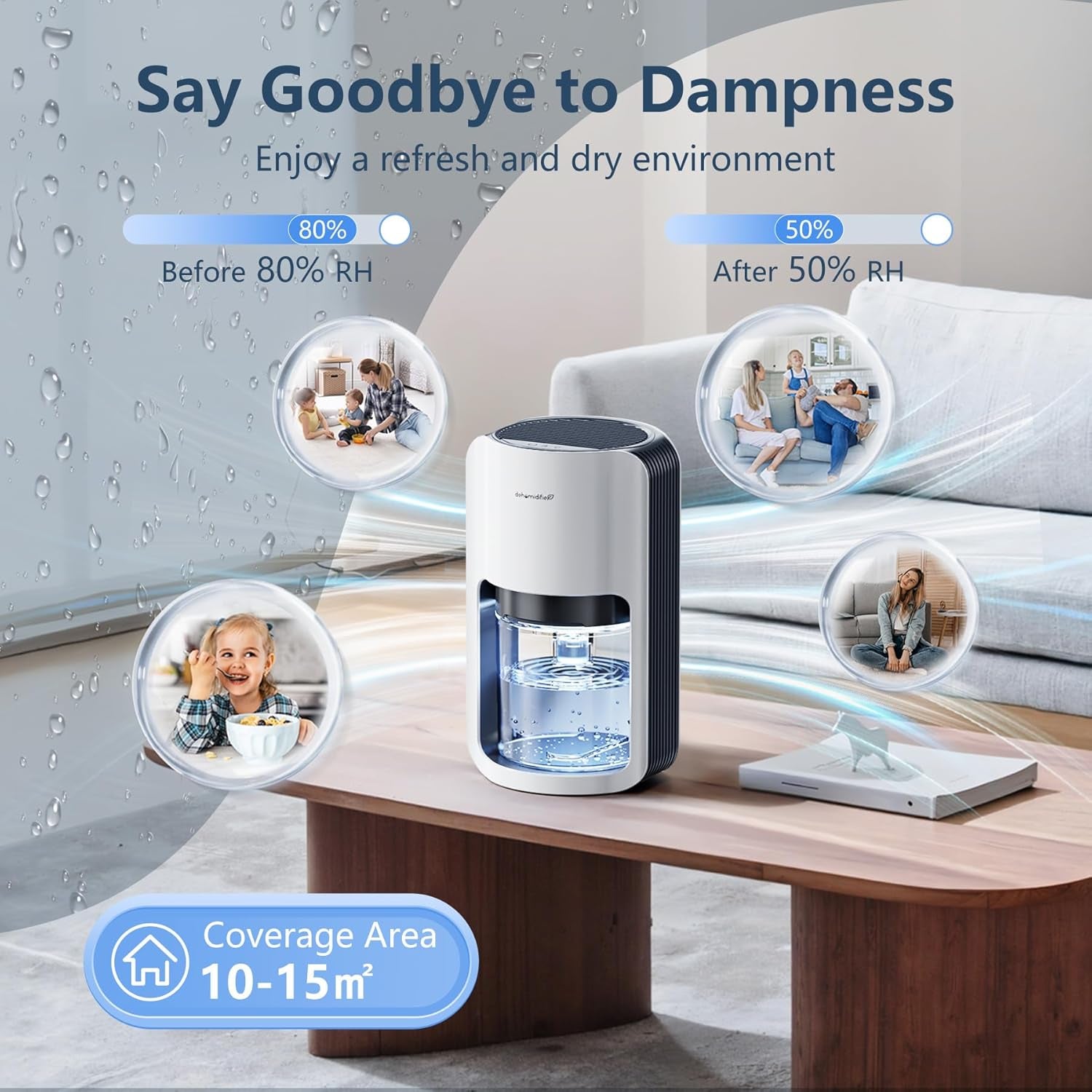 Dehumidifier 1200Ml, Portable Dehumidifiers for Home with 7 Colorful LED, Auto Shut Off, Small and Ultra Quiet Dehumidifiers for Bedroom, Kitchen, Wardrobe, Office