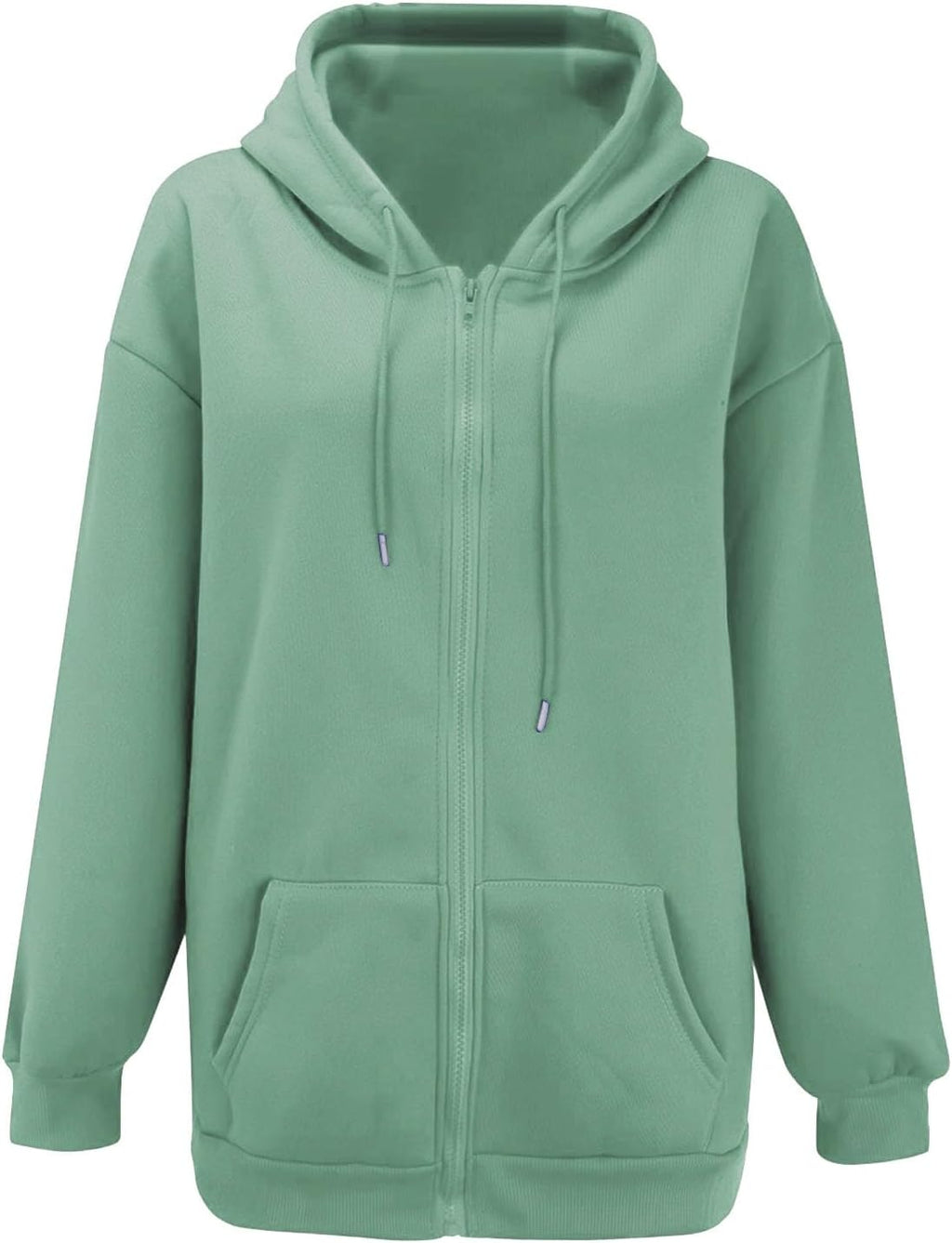 Women's Full Zip Oversized Hoodie Sweatshirts with Pocket - Lightweight Casual Long Sleeve Drawstring Jackets UK