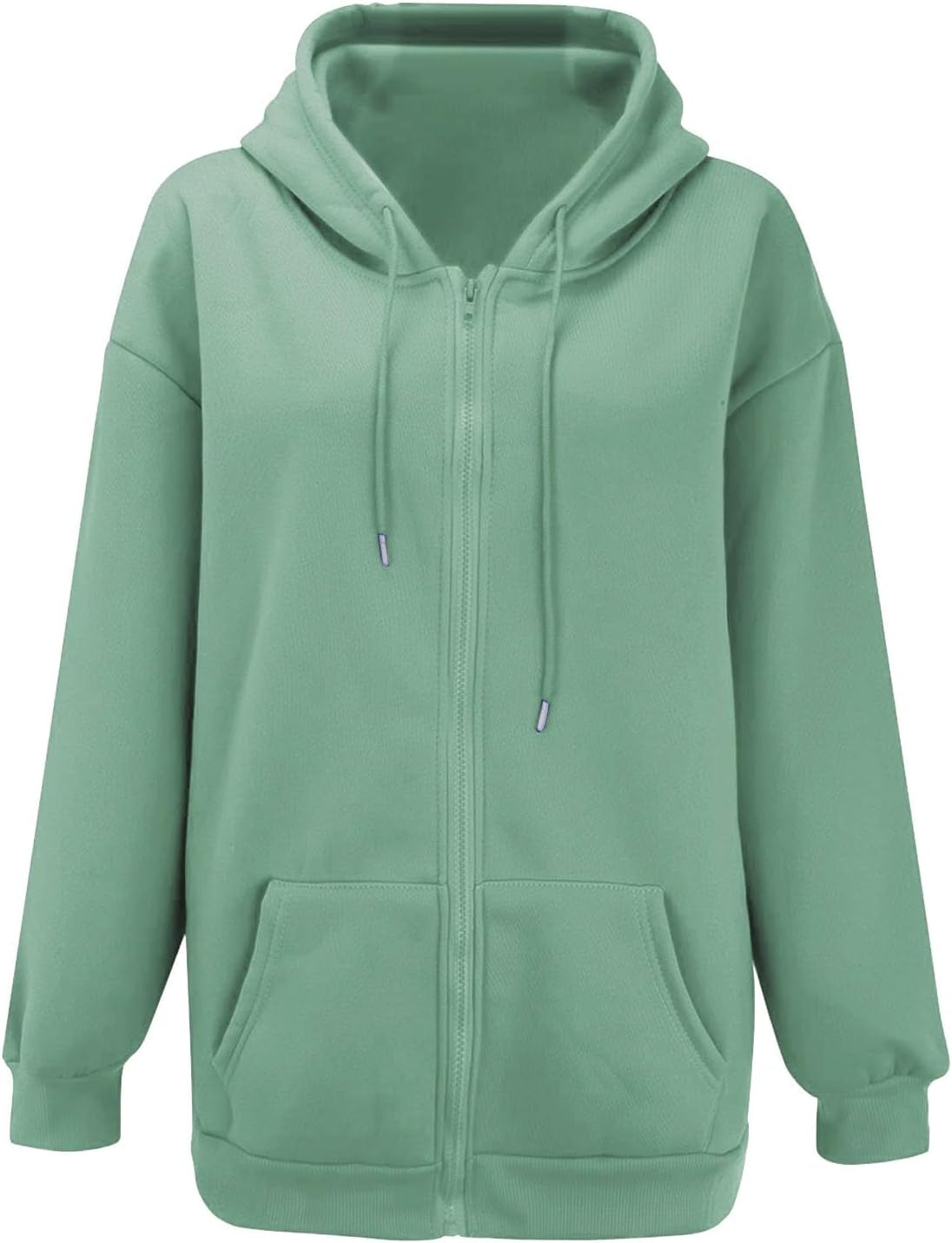 Women's Full Zip Oversized Hoodie Sweatshirts with Pocket - Lightweight Casual Long Sleeve Drawstring Jackets UK