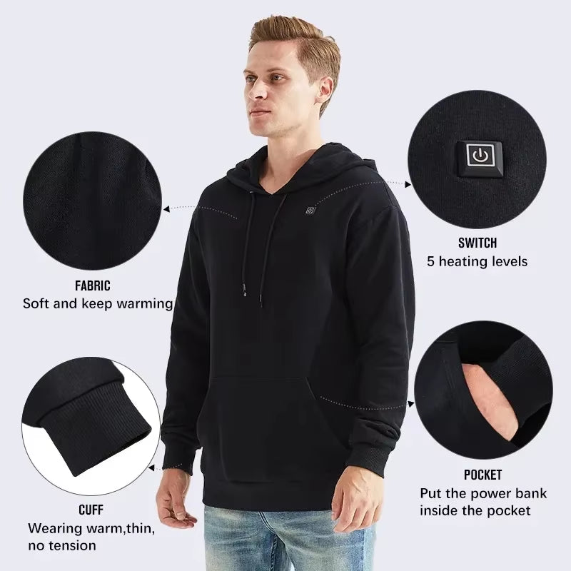 Women USB Heating Hoodies Men Vintage Gothic Heated Jacket Long Sleeve Streetwear Loose Coats Harajuku Sweatshirts