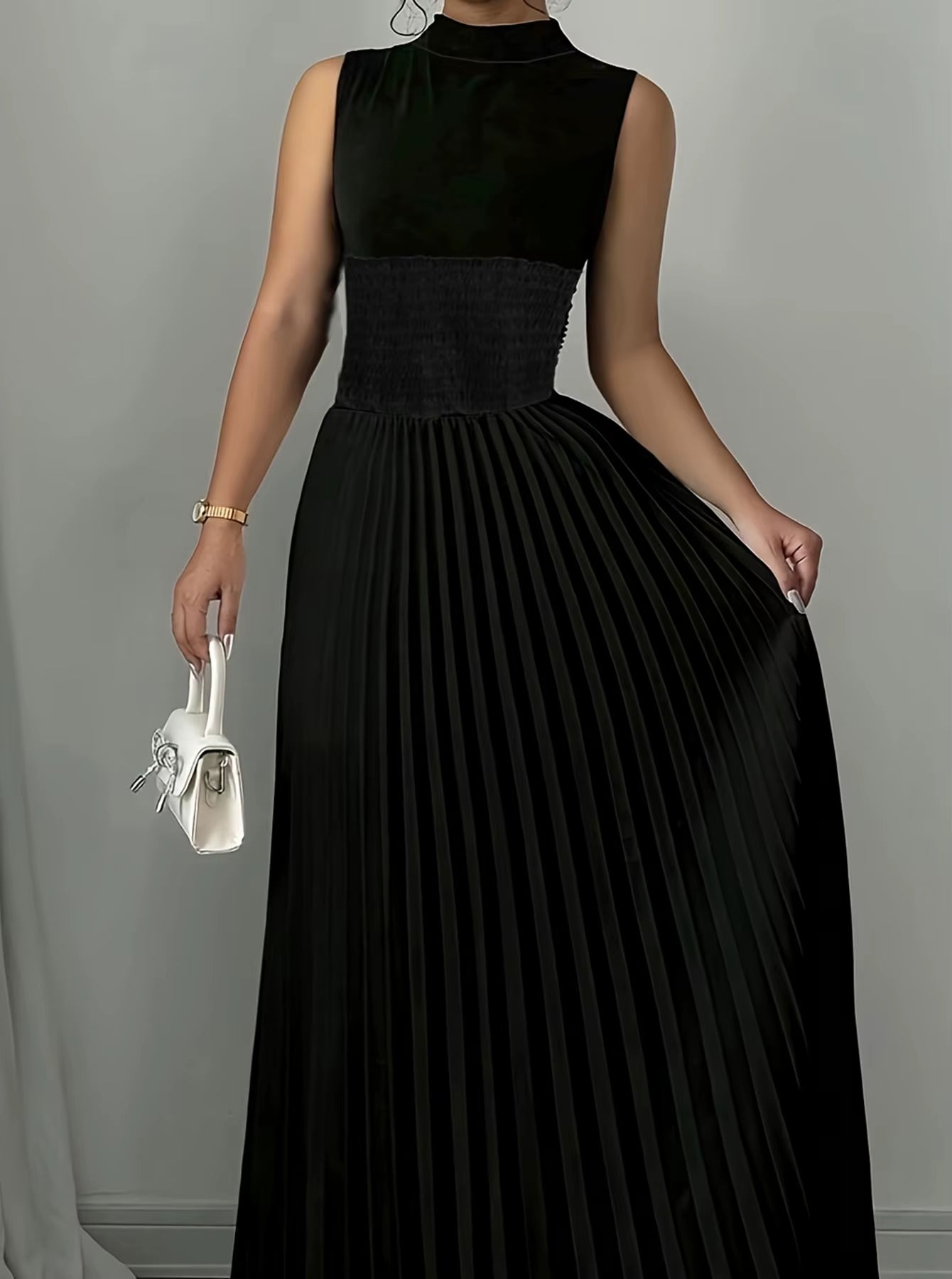 Women's Oversized Black Woven Bohemian Maxi Dress with Pockets - Casual A-Line Summer Full-Length Attire