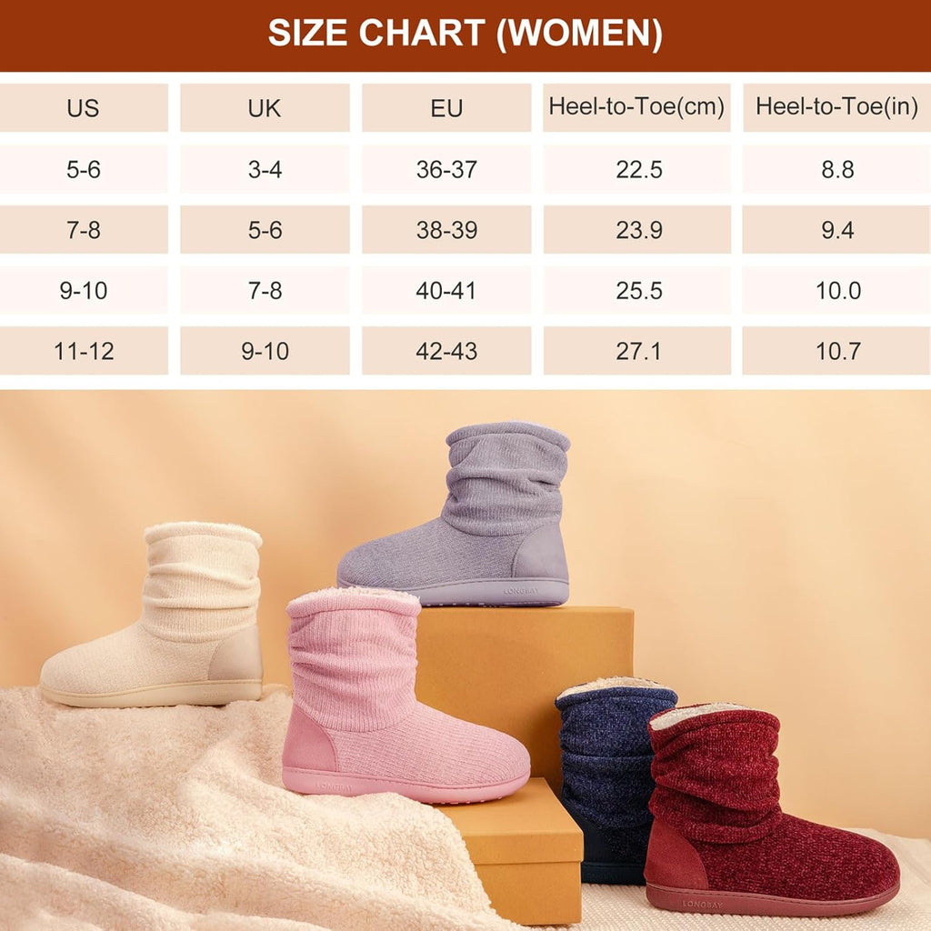 Women's Plush Fleece Lined Memory Foam Slipper Boots with Non-Slip Sole for Indoor and Outdoor Use