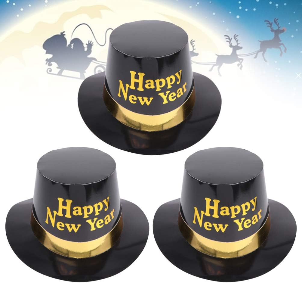 Set of 3 Glittering New Year Top Hats for 2021 Celebration and Cosplay Costumes - Yellow