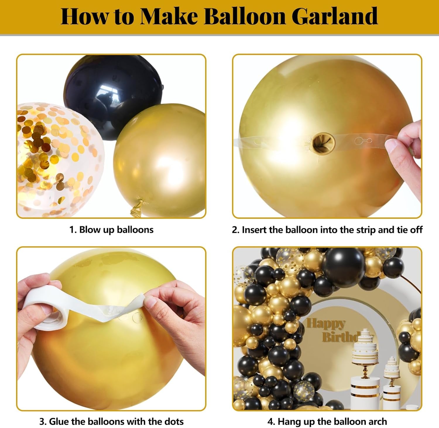 Black and Gold Balloon Arch Kit - 137-Piece Metallic Latex Balloon Garland for Birthday Parties, Weddings, Anniversaries, and Graduations