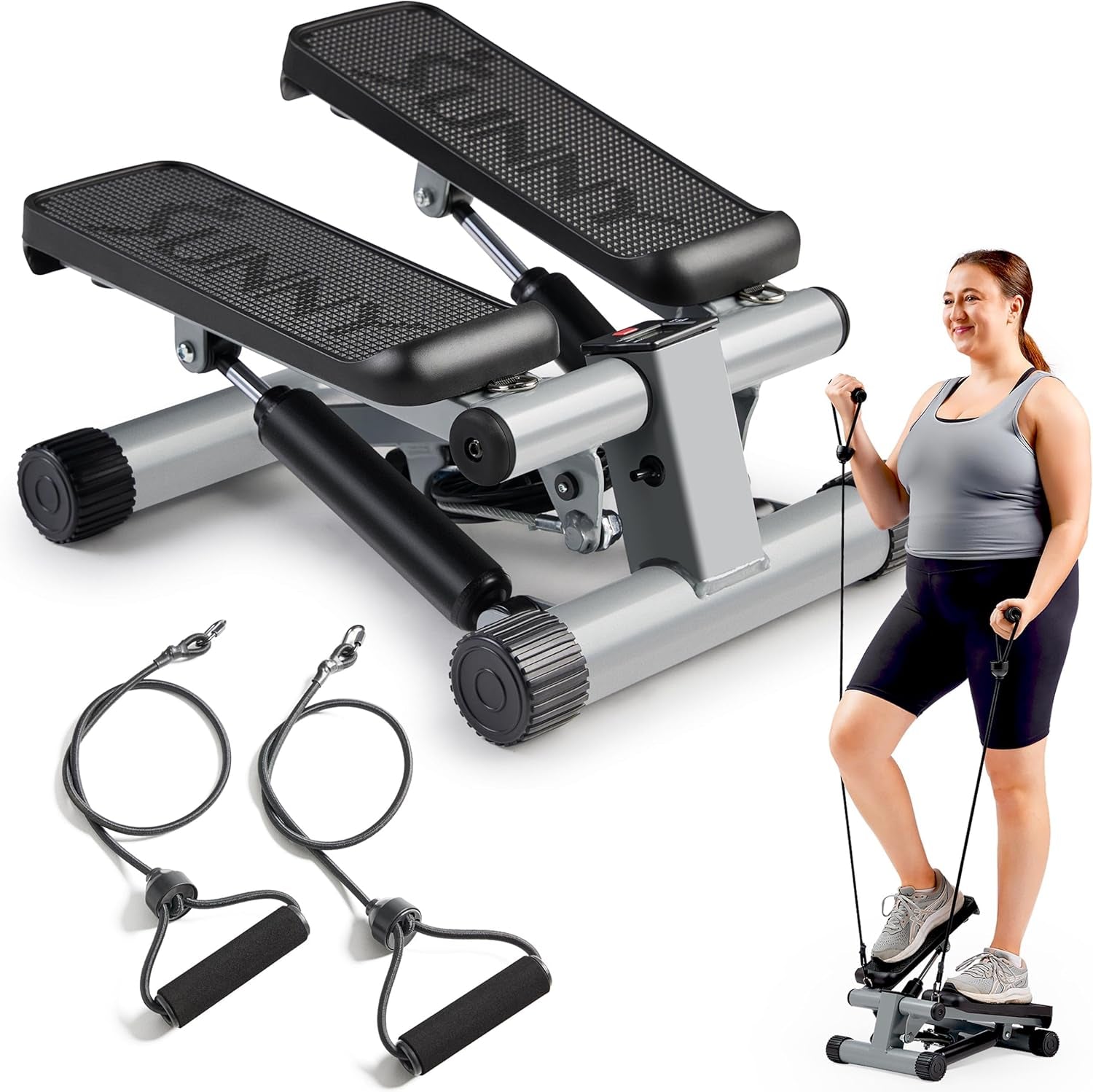 Mini Steppers for Exercise at Home, Stair Step Workout Machine, Full Body Cardio Equipment, with Optional Twist Motion, Resistance Band and Free Sunnyfit App Connection