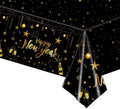 2026 New Year's Eve Black and Gold Rectangular Disposable Tablecloth - 137 x 274 cm Party Supplies